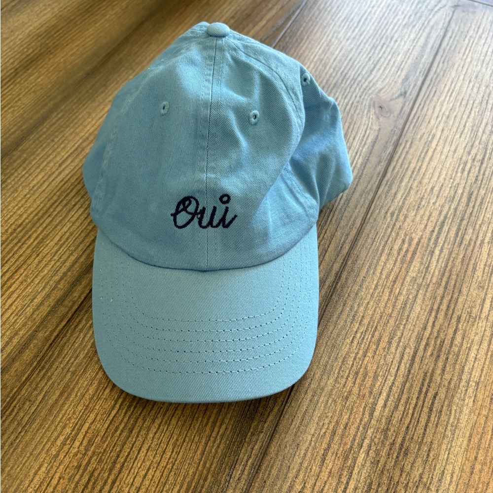 Sezane New- Oui Embroidered Light Blue Womens Baseball Cap